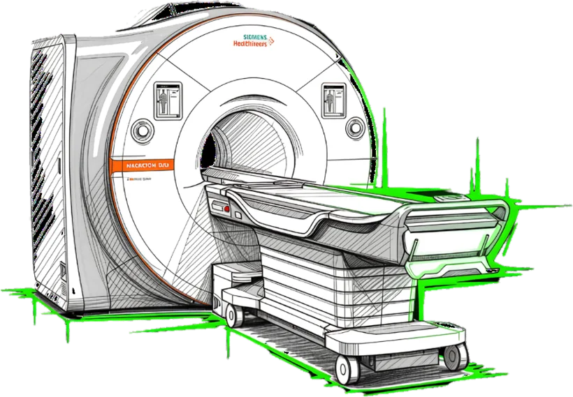 Ilustração técnica de um equipamento de ressonância magnética